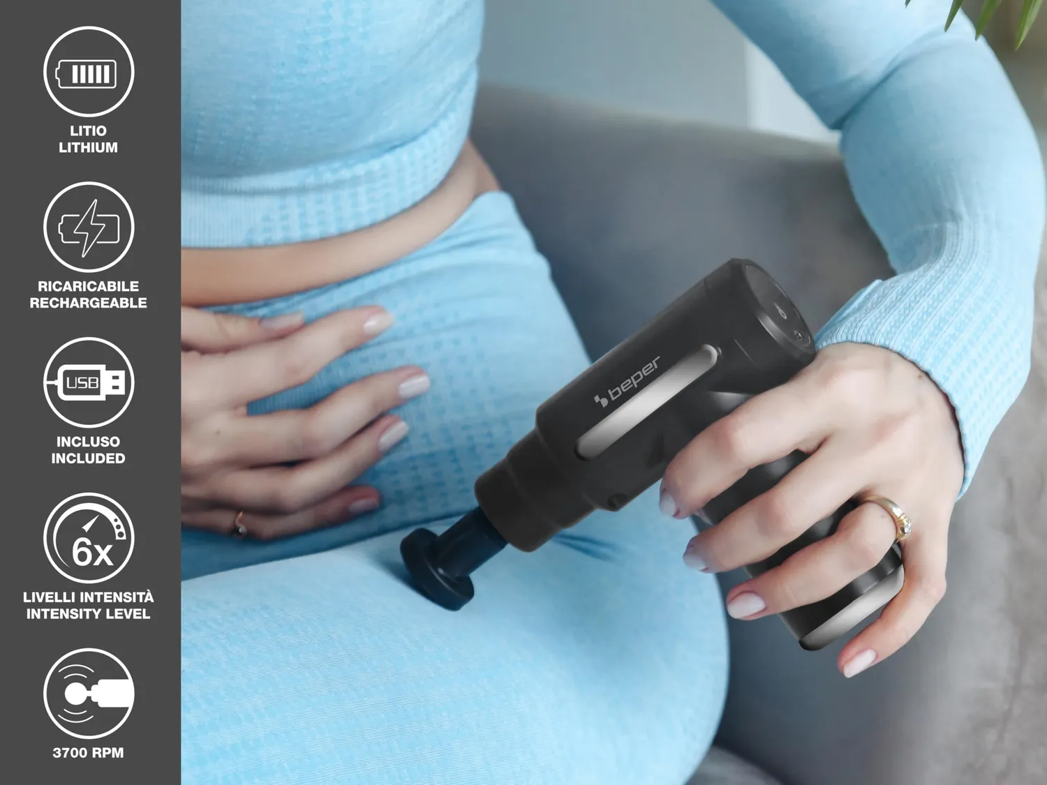Beper P302MAS002 pistolet de massage noir 6 vitesses