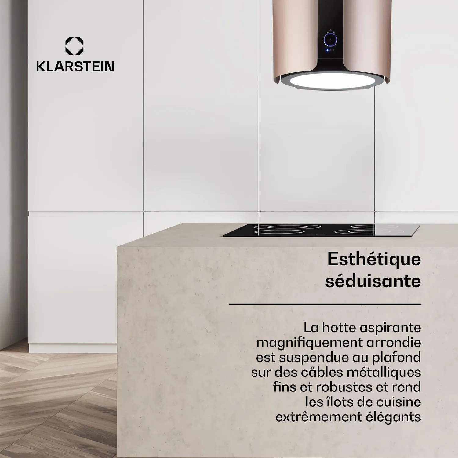 Klarstein Skyfall Hotte Îlot Suspendue Rose Gold 413 m³/h
