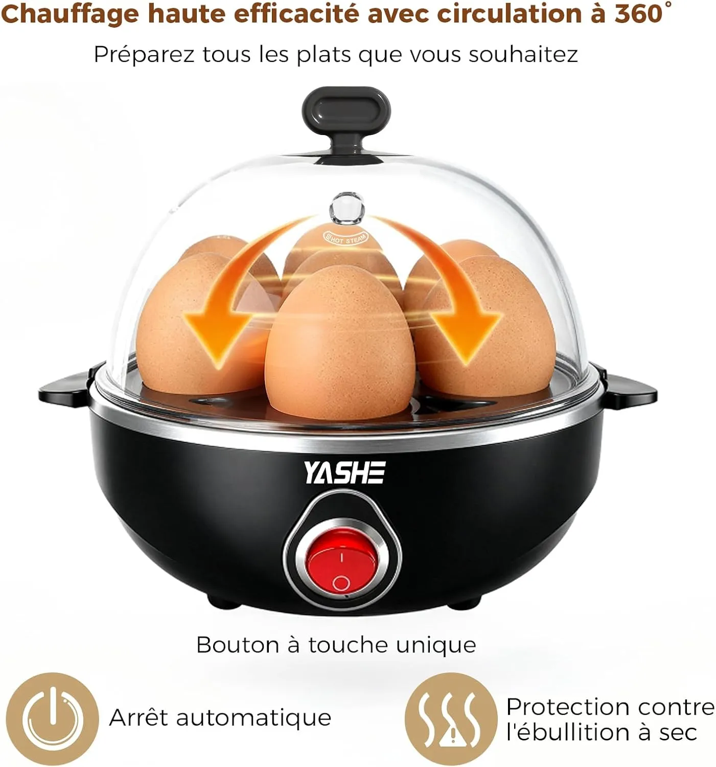 YASHE Cuiseur Œufs 7 Œufs Arrêt Auto Compact