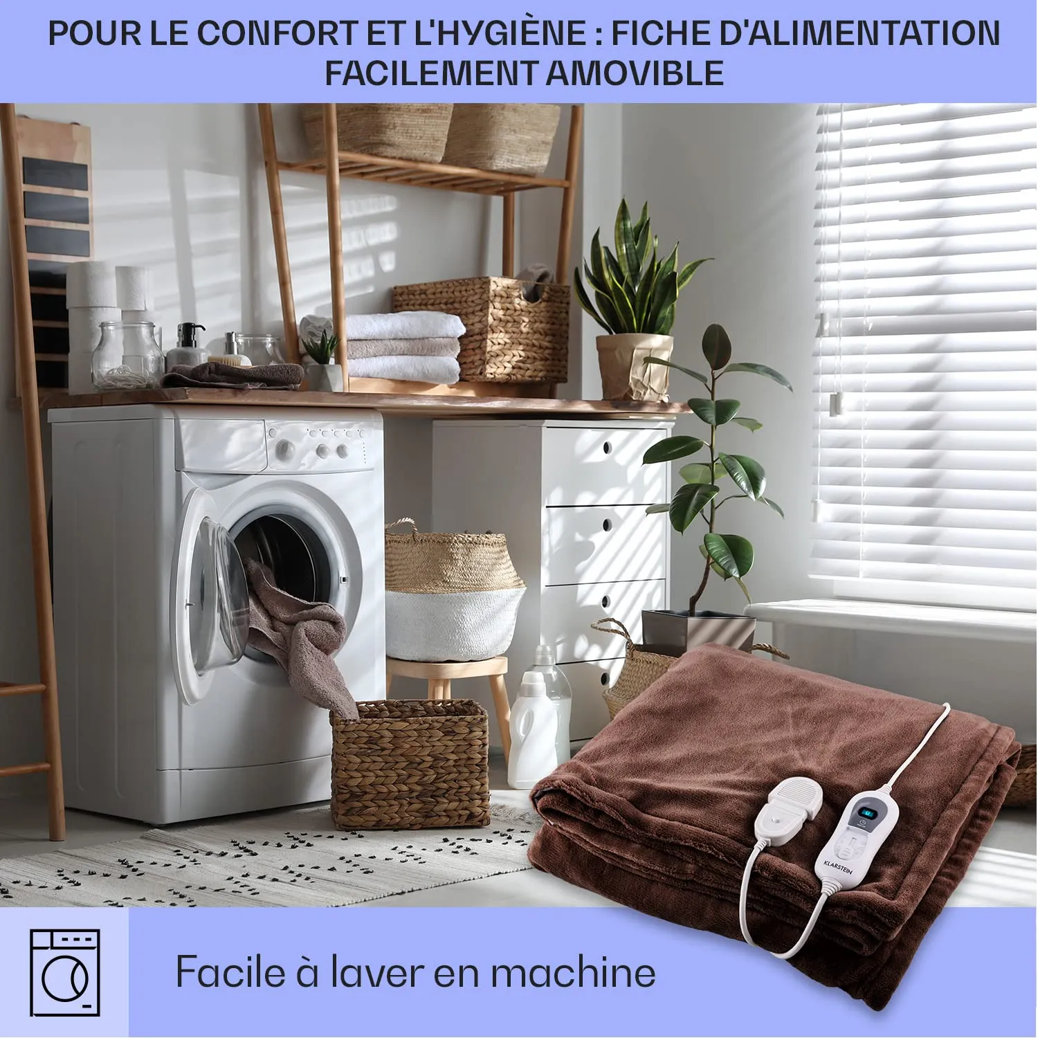Klarstein couverture chauffante 2 places 180x130cm marron