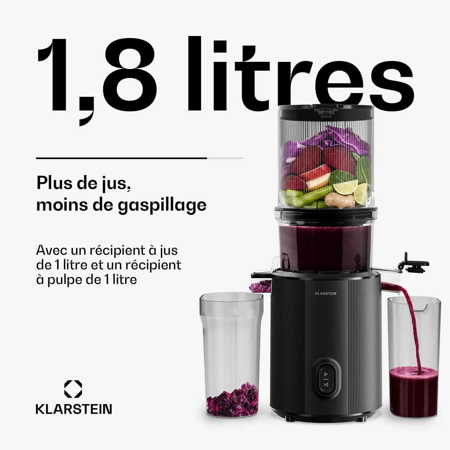 Klarstein Wavyn extracteur jus 300W 55 tr/min sans BPA