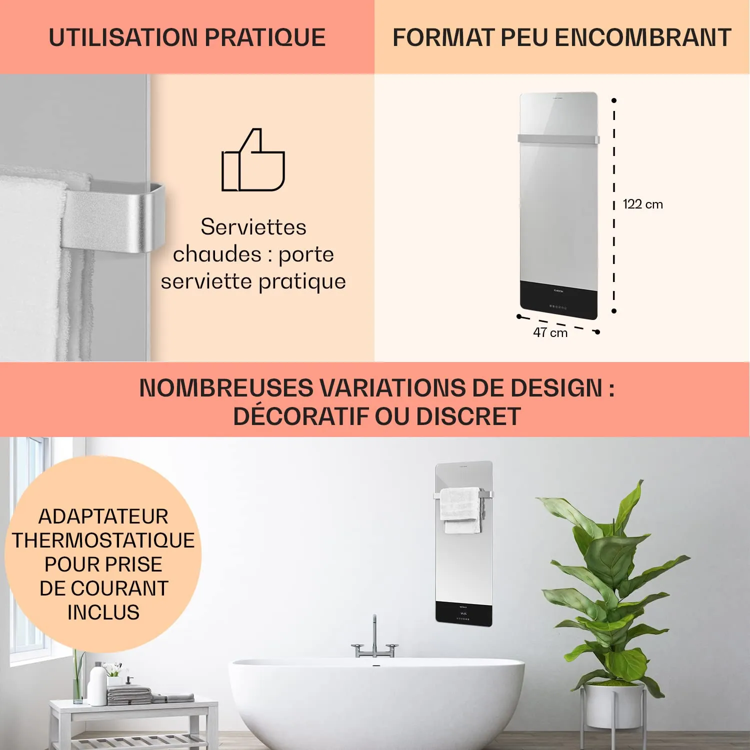 Klarstein Hot Spot Crystal Reflect Smart radiateur infrarouge 850W