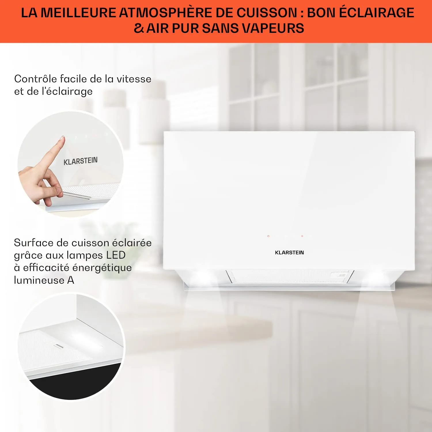 Klarstein hotte îlot suspendue recyclage 577 m³/h