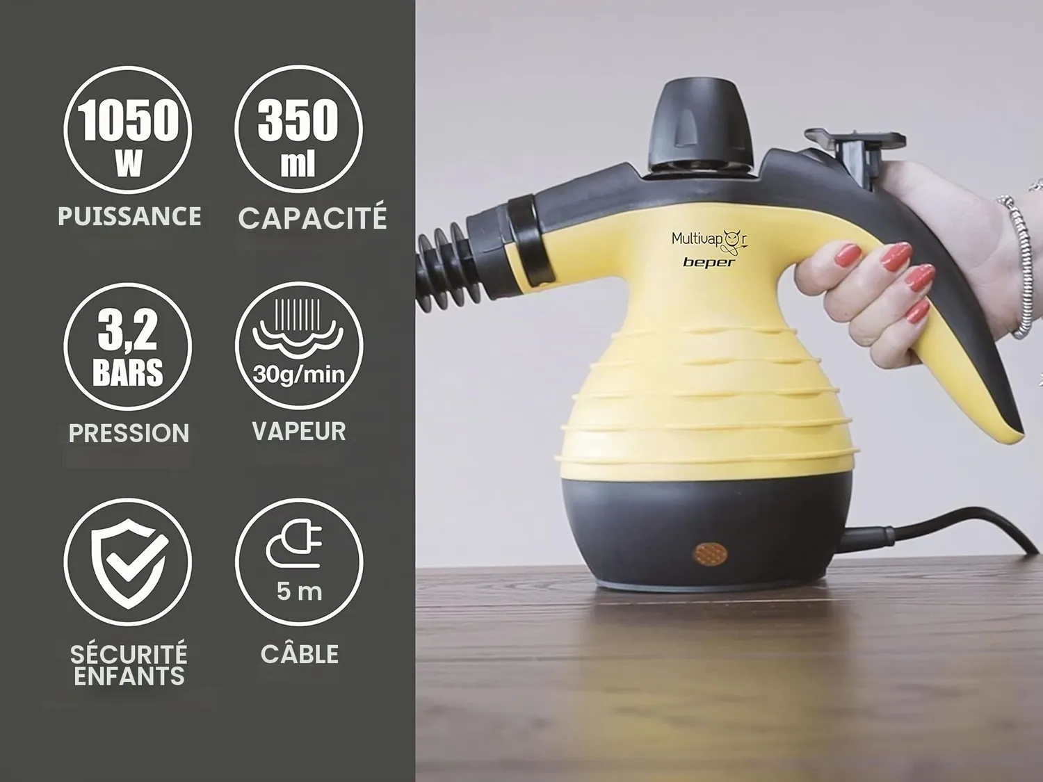 Beper 50.700 nettoyeur vapeur 350 ml 135° 9 accessoires