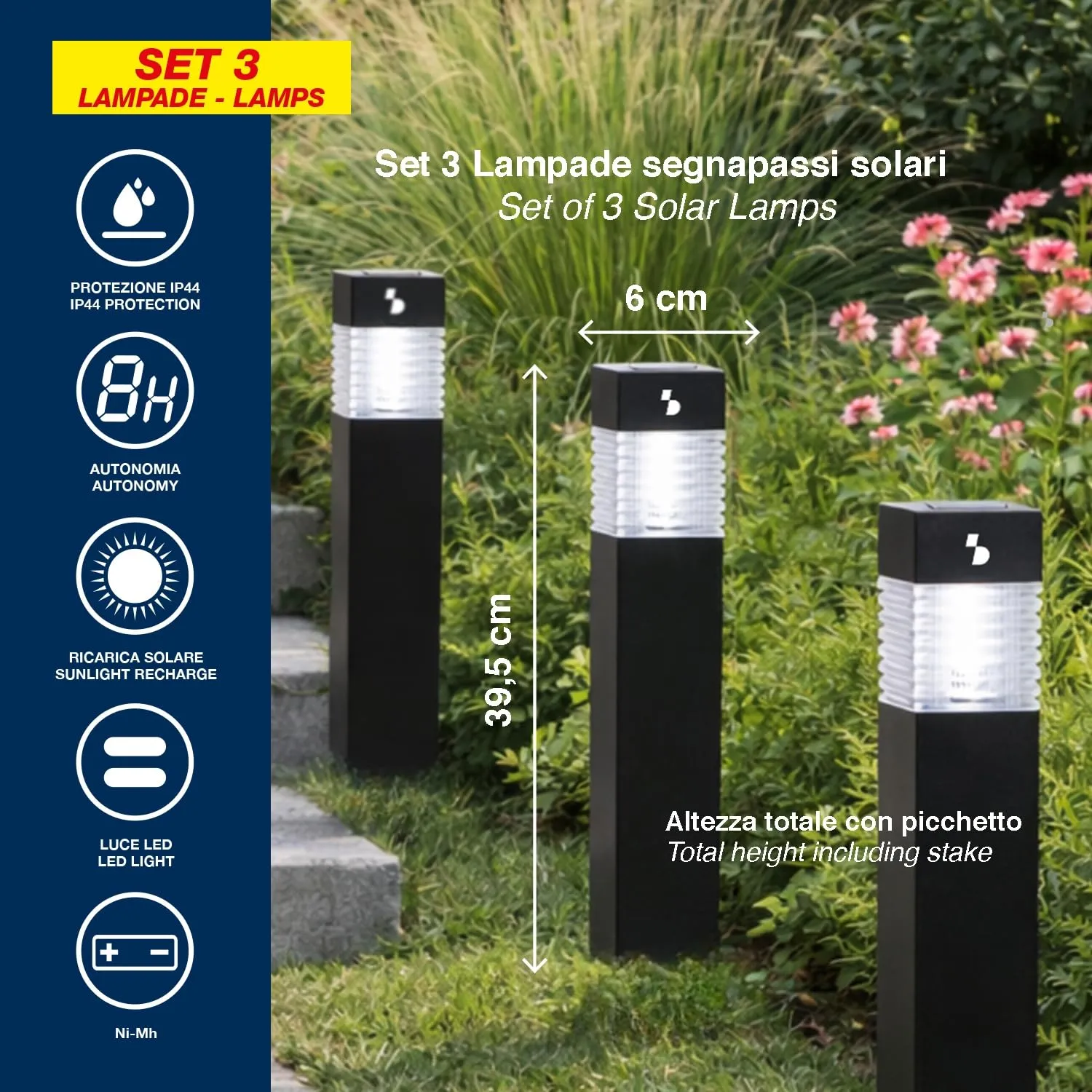 Beper P207ILO030 lot 3 lampes solaires jardin piquet IP44