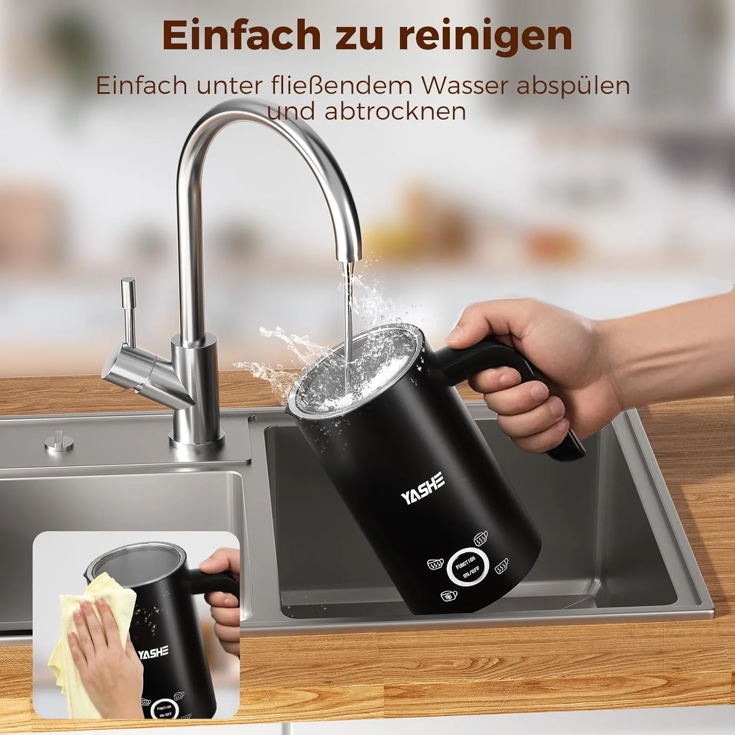 YASHE Mousseur à Lait Électrique 4 en 1 300 ml mousse chaude