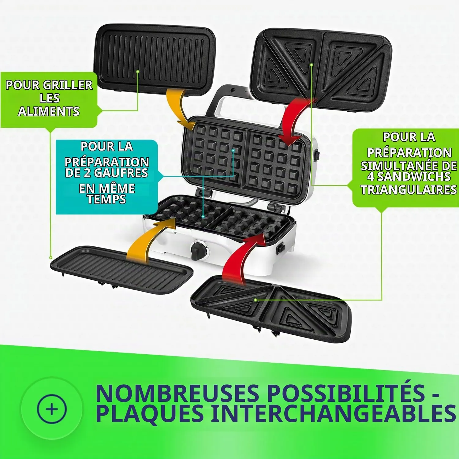 MPM MOP-33M appareil à sandwichs 3 en 1 1200W grill