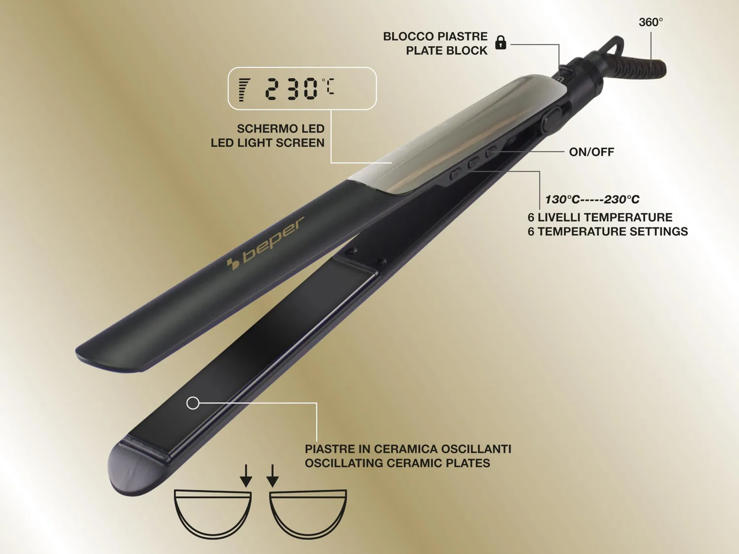 Beper P301PIS200 lisseur cheveux céramique 230°C noir