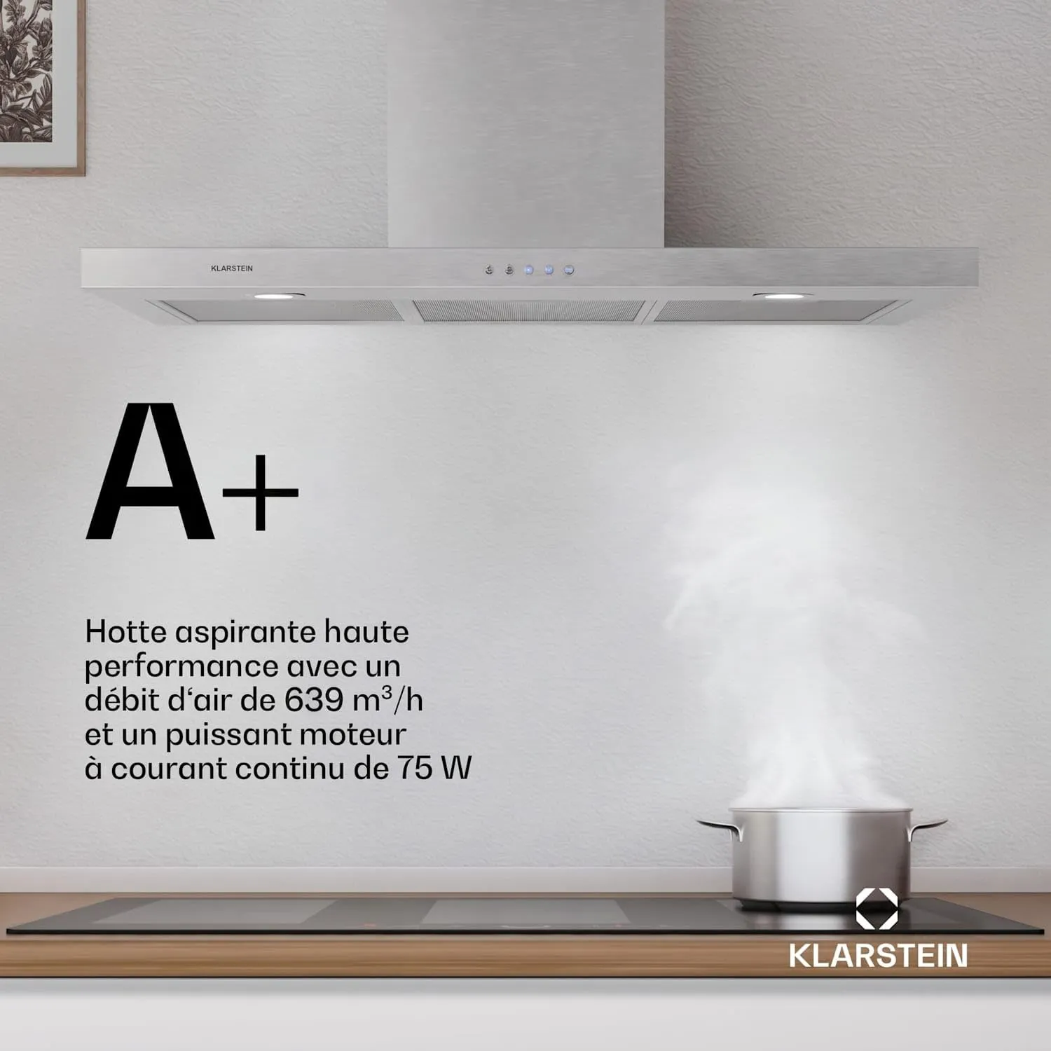 Klarstein Limelight hotte aspirante 90 cm argent 600 m³/h