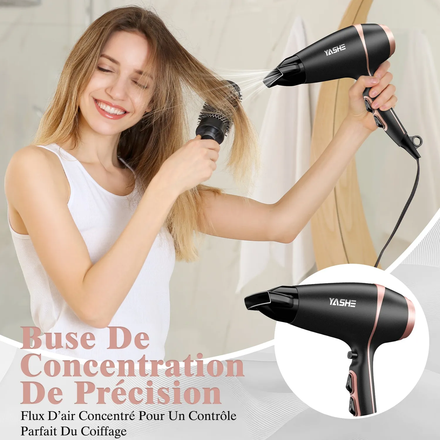 YASHE Sèche-Cheveux Pro 2000W 2 Vitesses Air Froid
