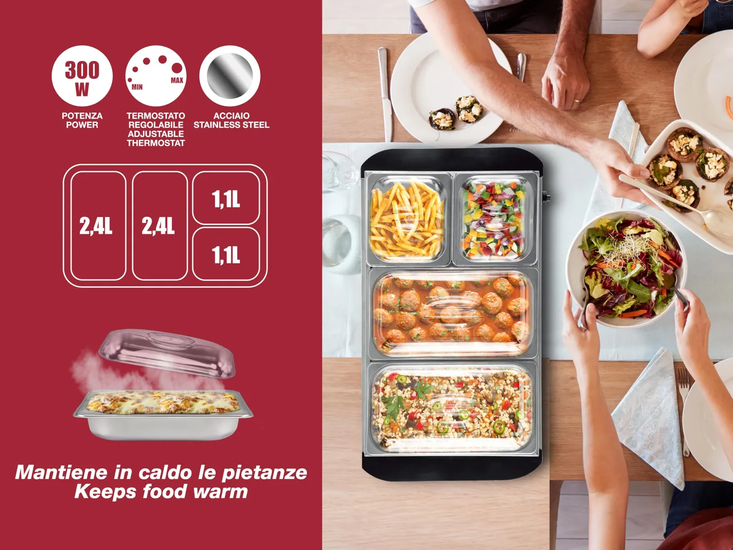Beper P101TEM002 chauffe-buffet 4 plateaux thermostat réglable