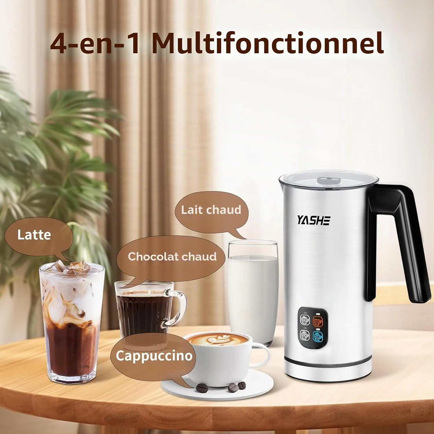 YASHE Mousseur Lait 4-en-1 240ml électrique