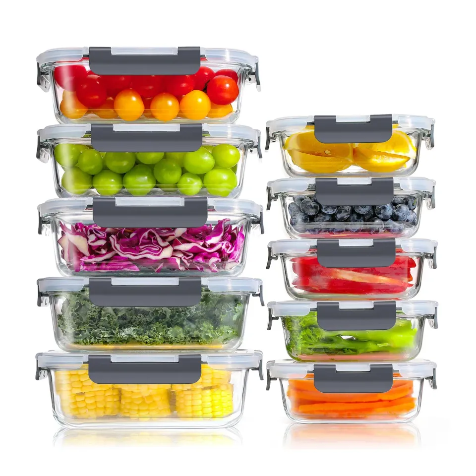 YASHE Lunch Box Verre Lot 10 Gris Hermétique Sans BPA