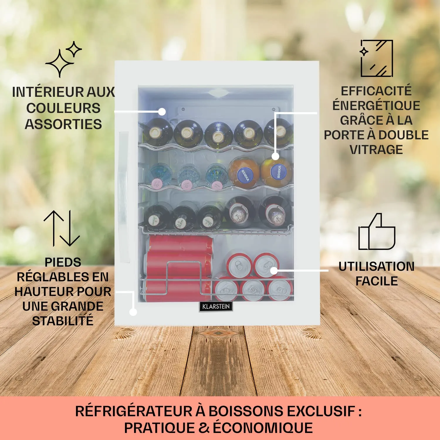 Klarstein Mini Frigo 60L porte vitrée blanc silencieux