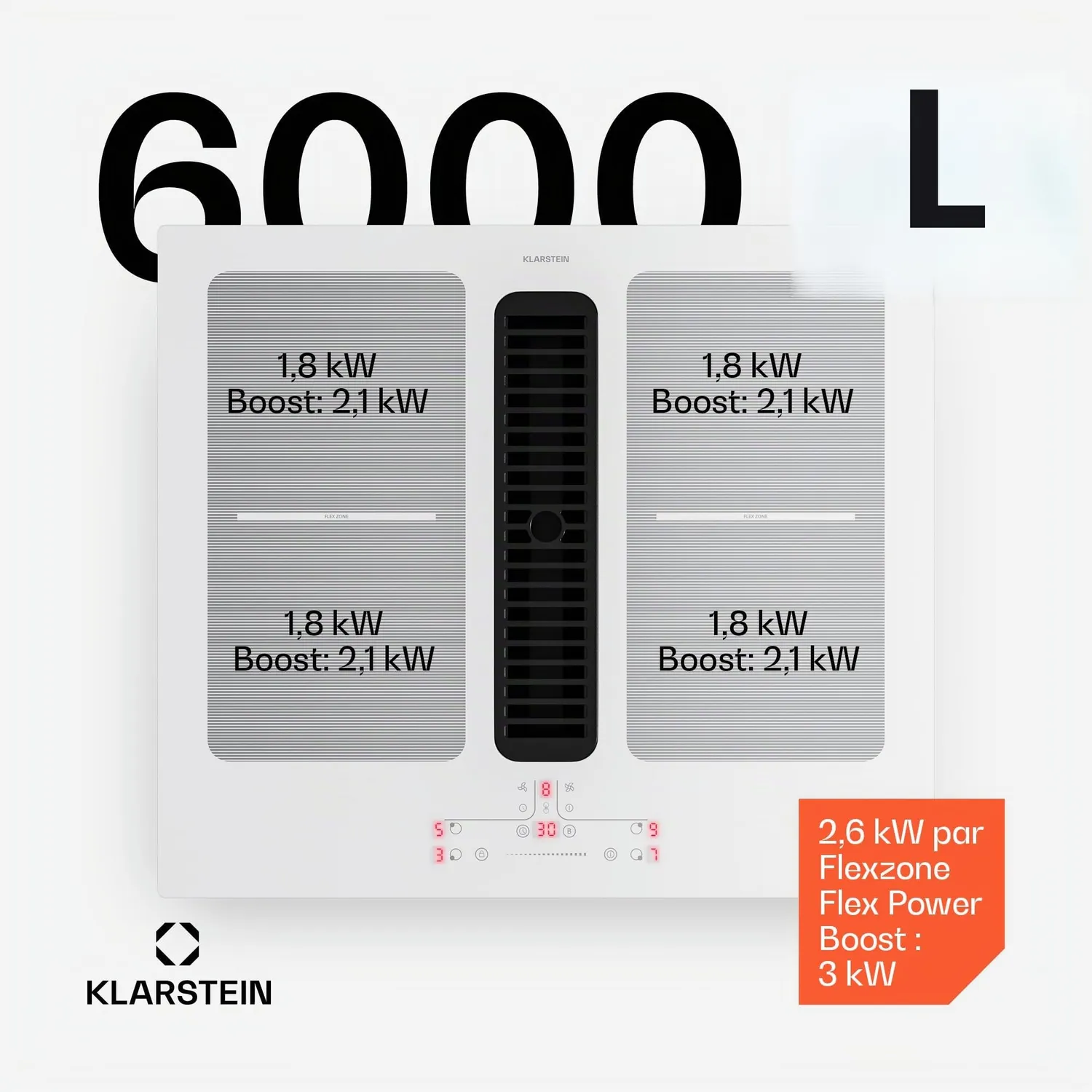 Klarstein Full House plaque induction 60 cm blanc hotte