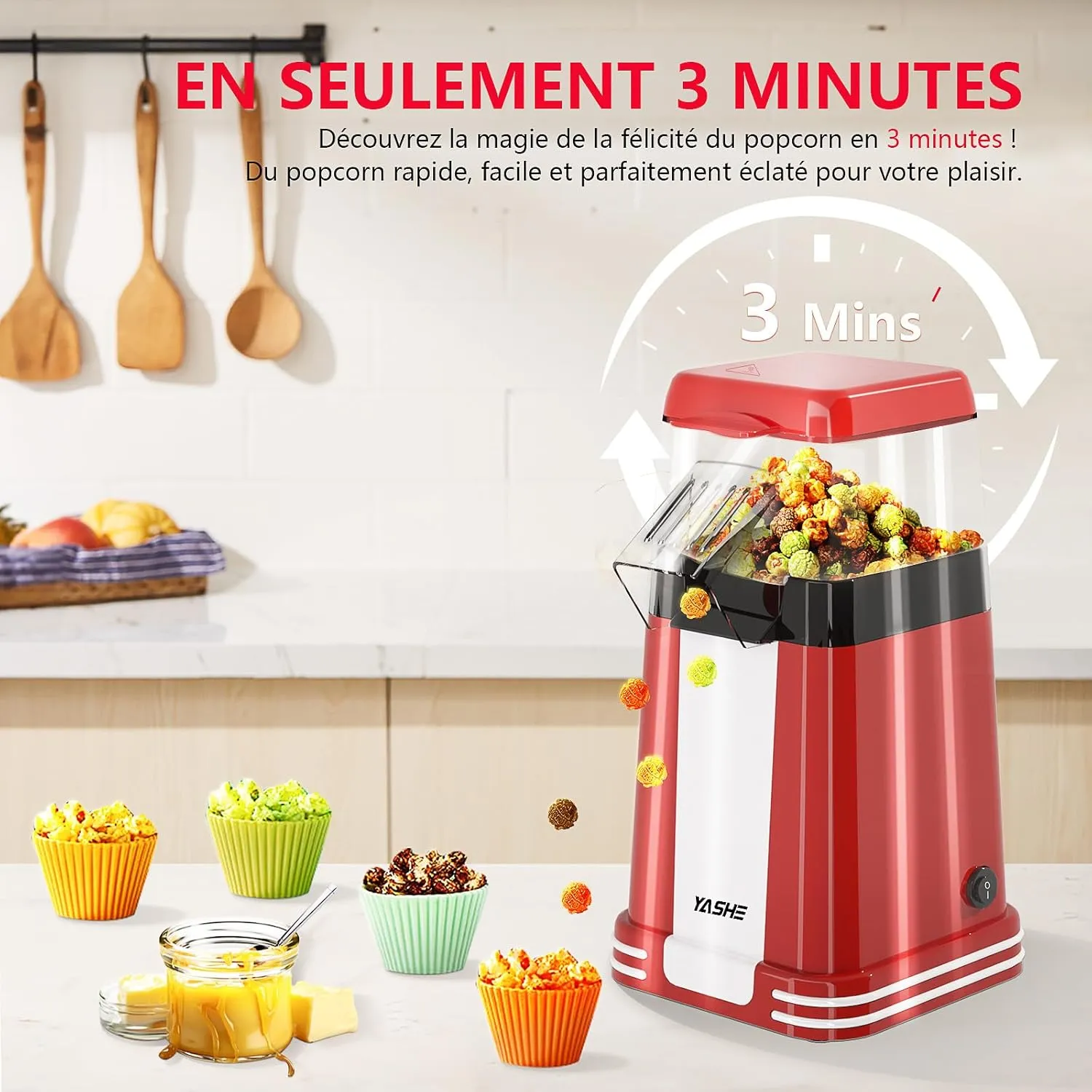 YASHE machine à pop-corn air chaud 1200 W sans huile