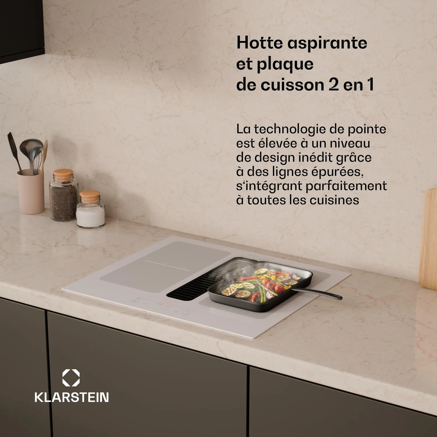 Klarstein Full House plaque induction 60 cm blanc hotte
