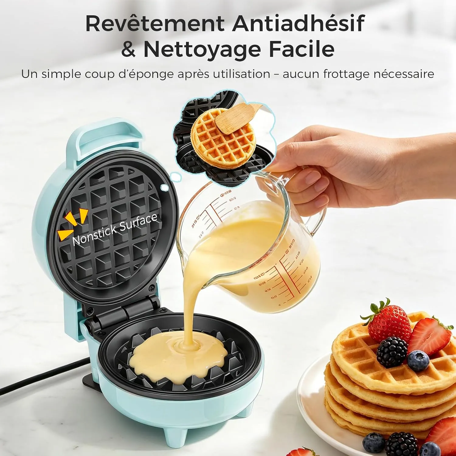 YASHE Mini Gaufrier rouge gaufrier 550W 10 cm antiadhésif
