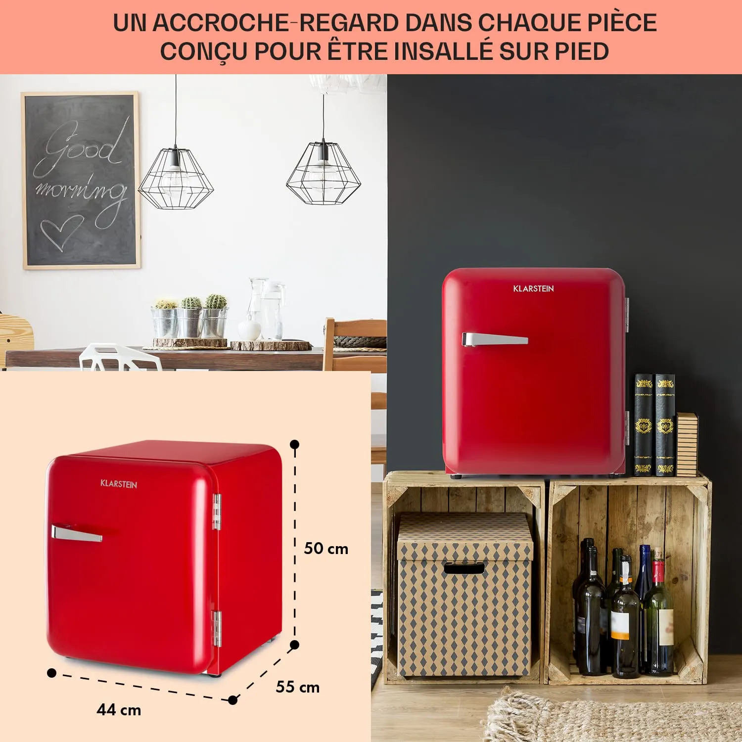Klarstein Audrey Mini réfrigérateur 48 L rouge rétro