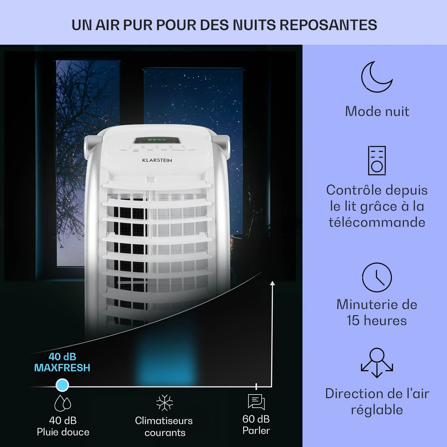 Klarstein rafraîchisseur d'air 4-en-1 6 L noir 65 W