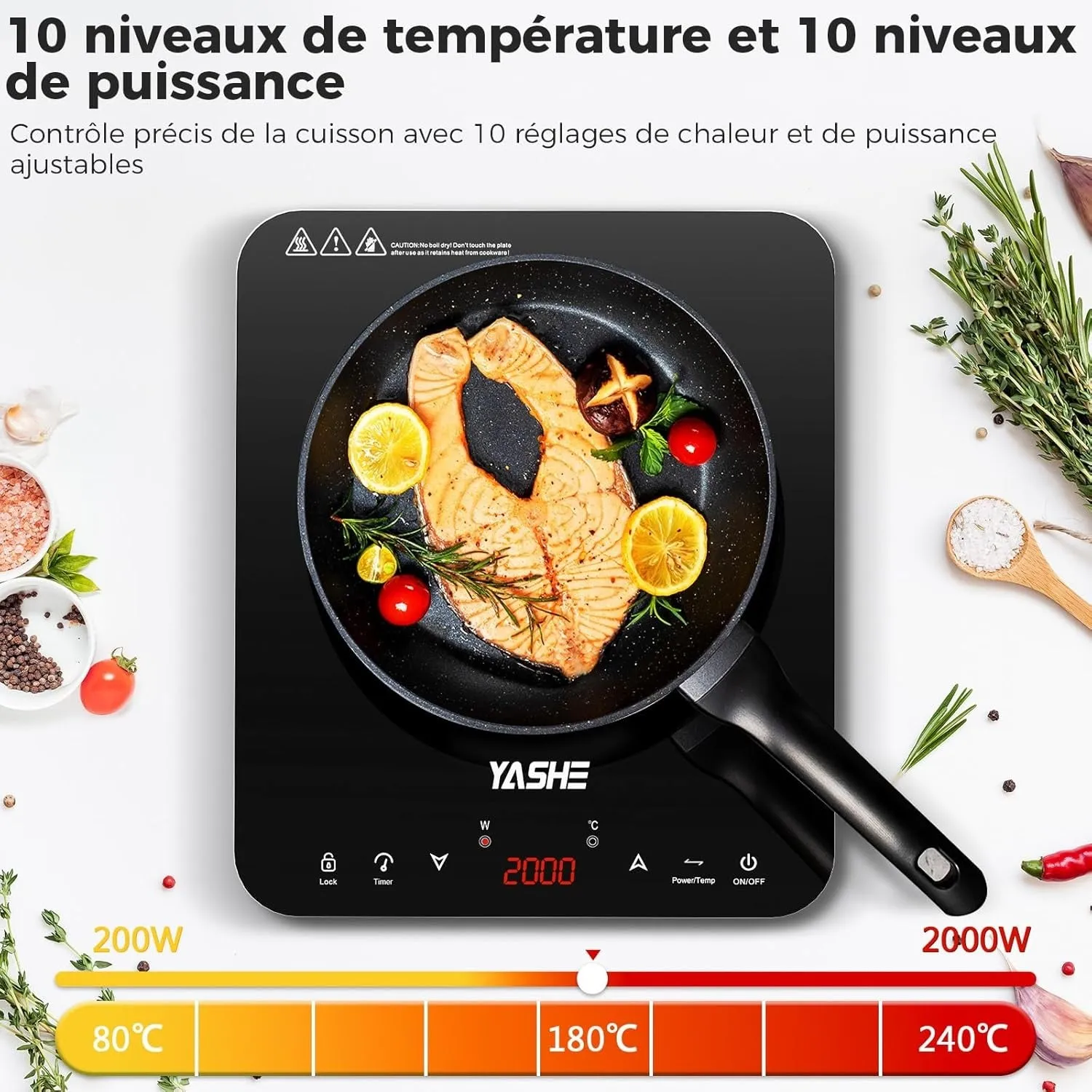YASHE plaque induction portable 2000 W 10 puissances