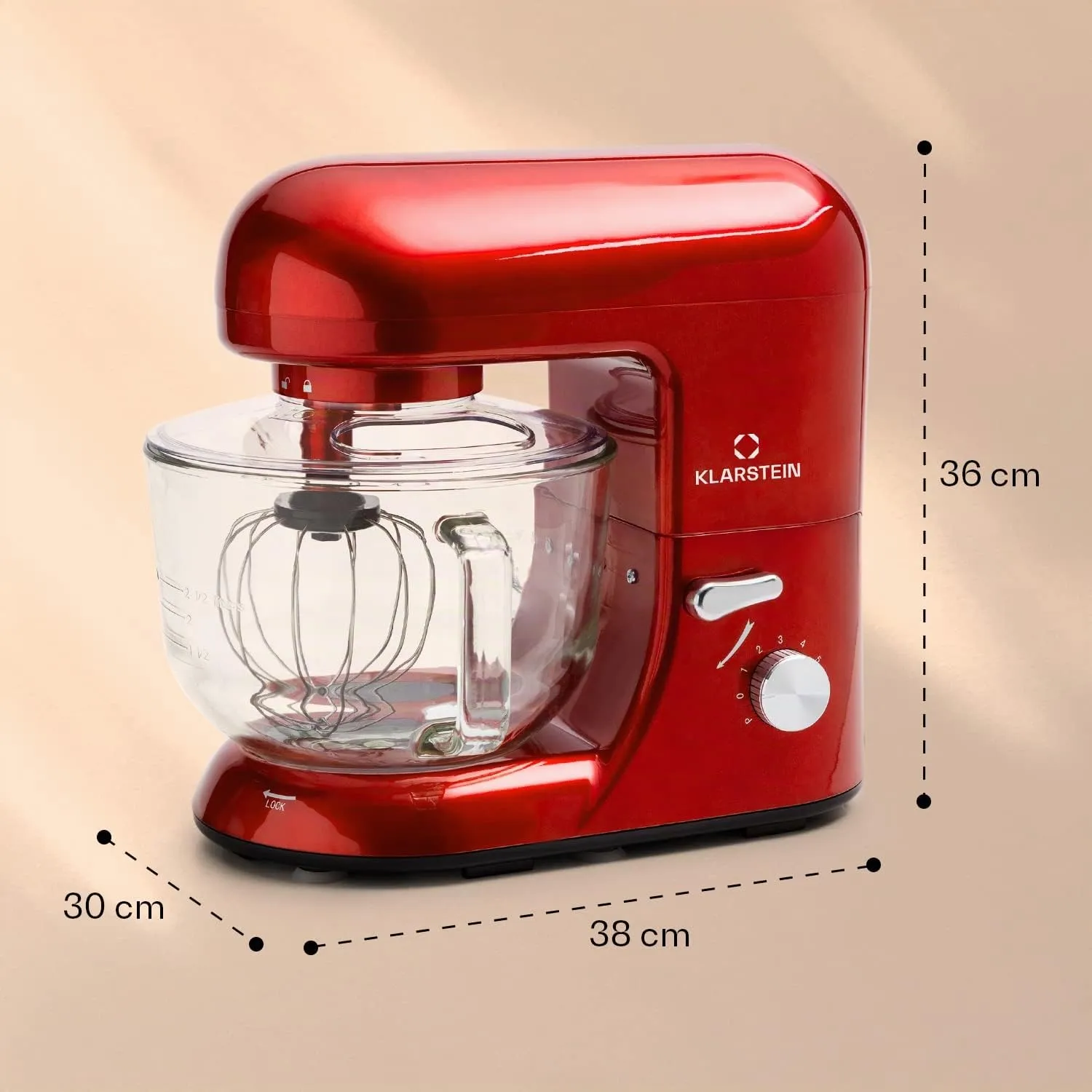 Klarstein robot pâtissier 5L 2000W rouge mouvement planétaire