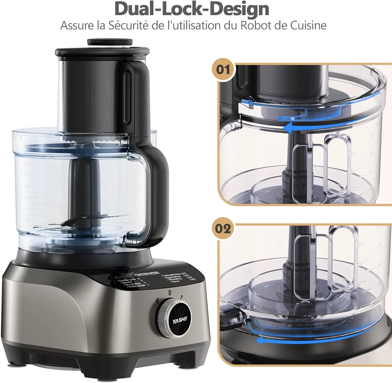 YASHE Robot Cuisine Multifonctions 11 en 1 Bol 2,5 L 1300 W