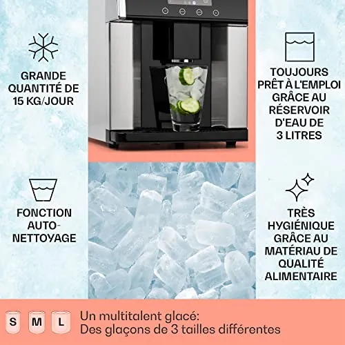 Klarstein machine à glaçons 3 L 15 kg 3 tailles inox
