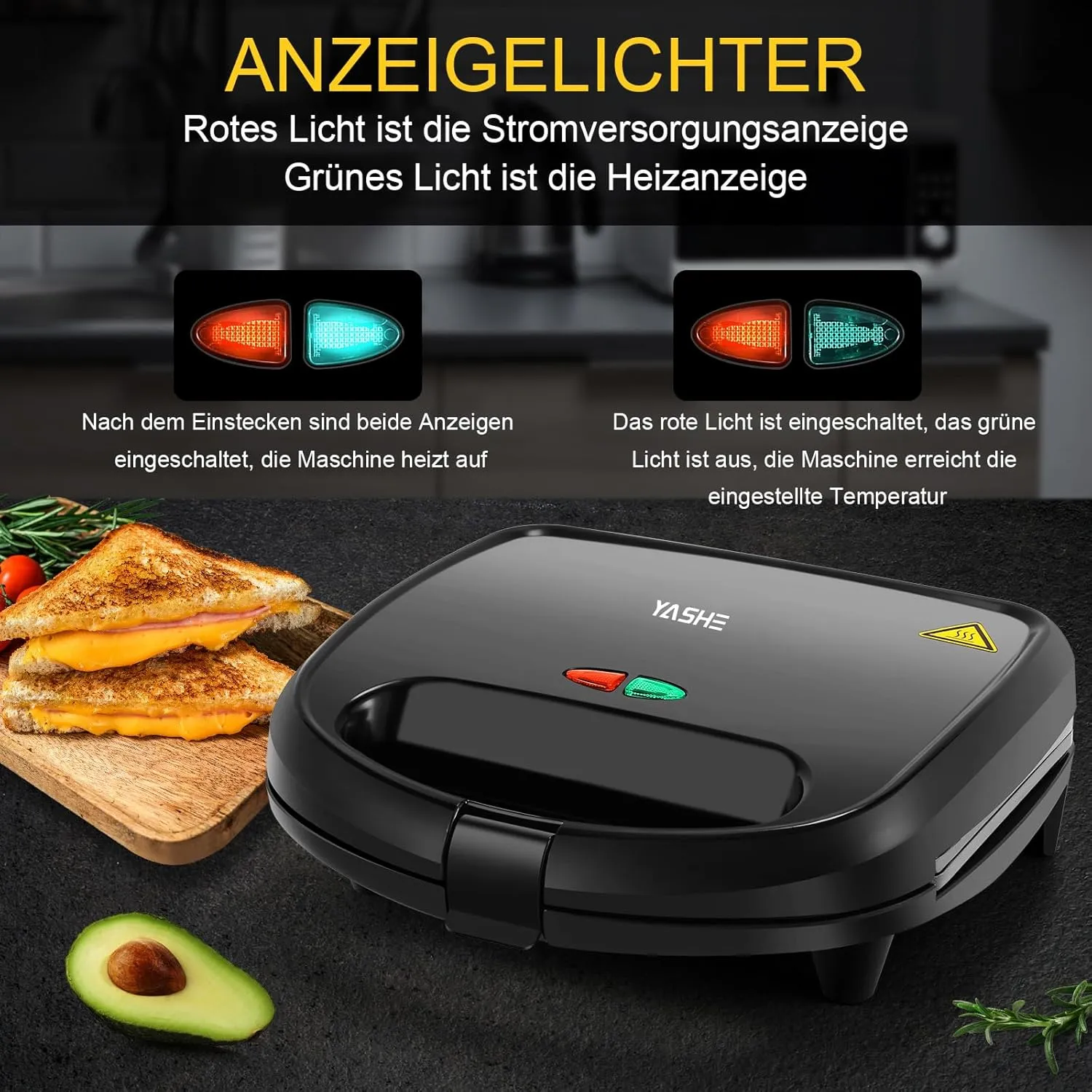 YASHE Appareil à Croque-Monsieur 2 Sandwiches 750W