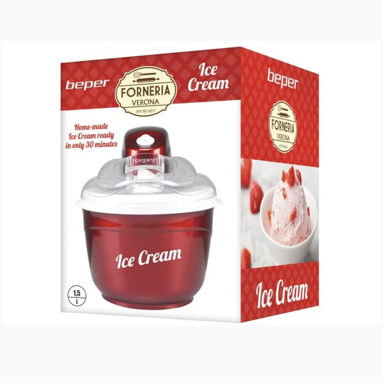 Beper P102GEL001 sorbetière automatique rouge 1,5L