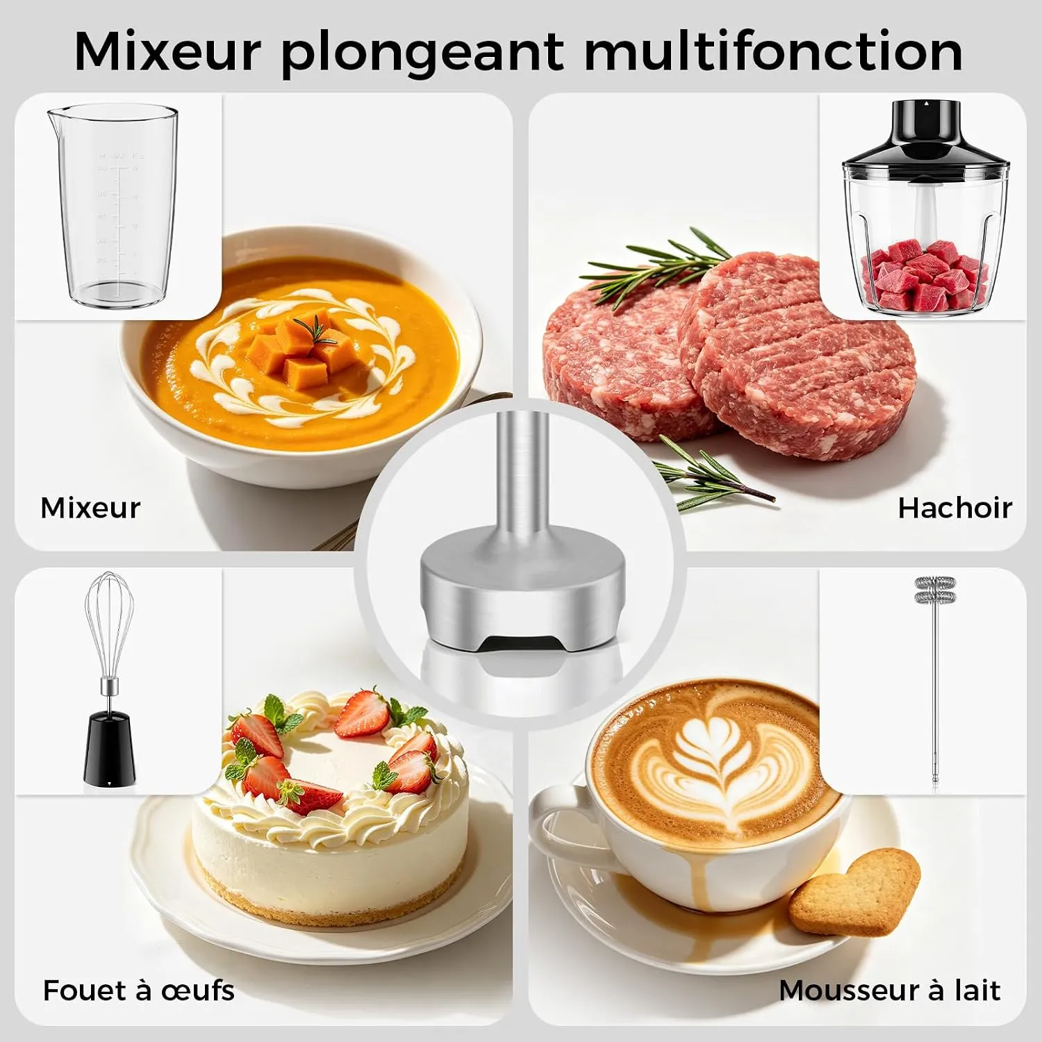 YASHE Mixeur Plongeant 5-en-1 1000W 6 vitesses