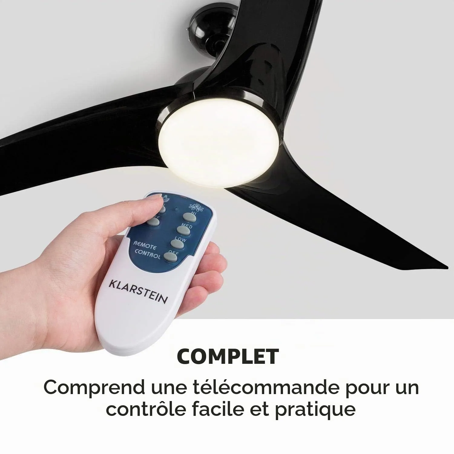 Klarstein Figo ventilateur plafond noir 132 cm luminaire