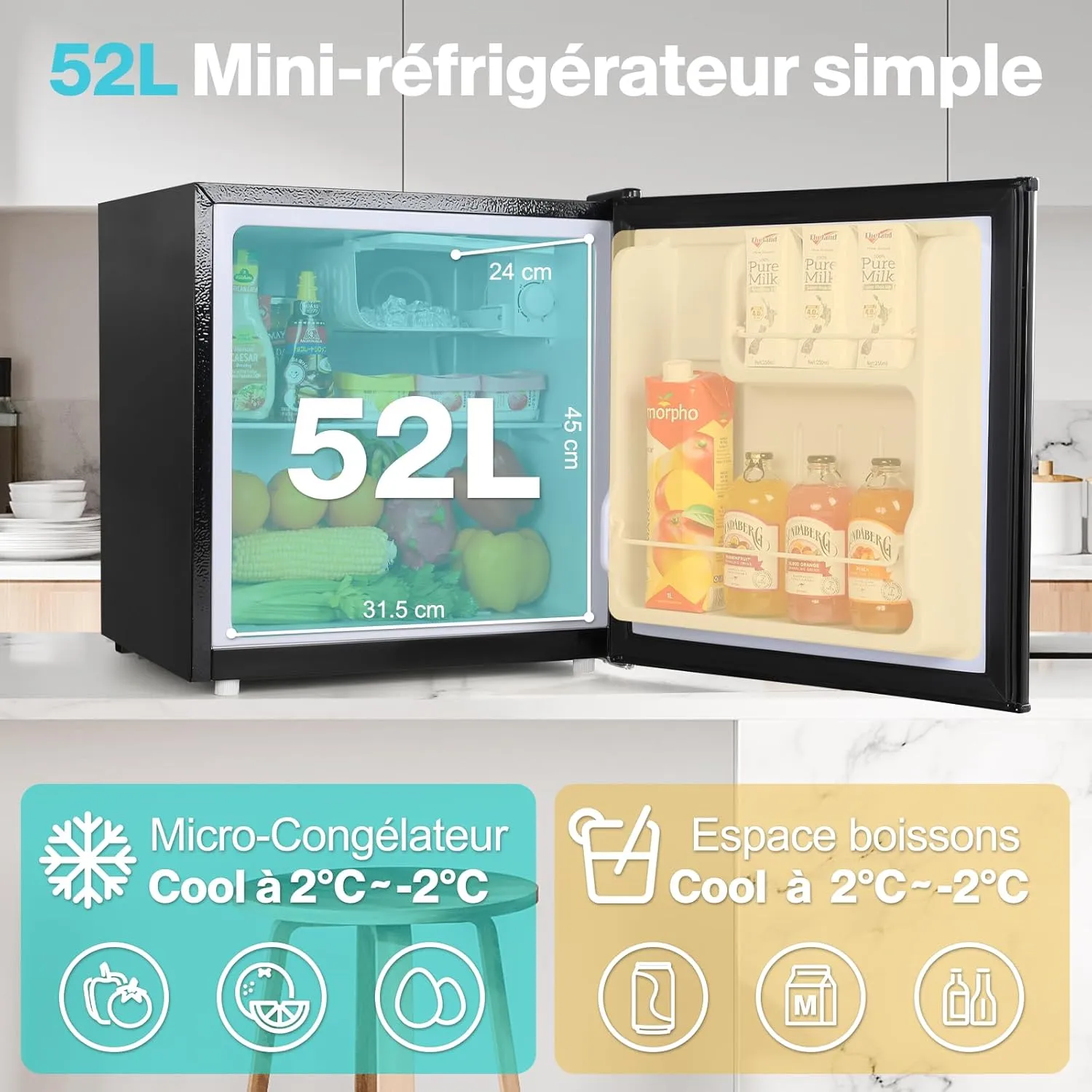 YASHE Mini Réfrigérateur 52L Thermostat -2°C