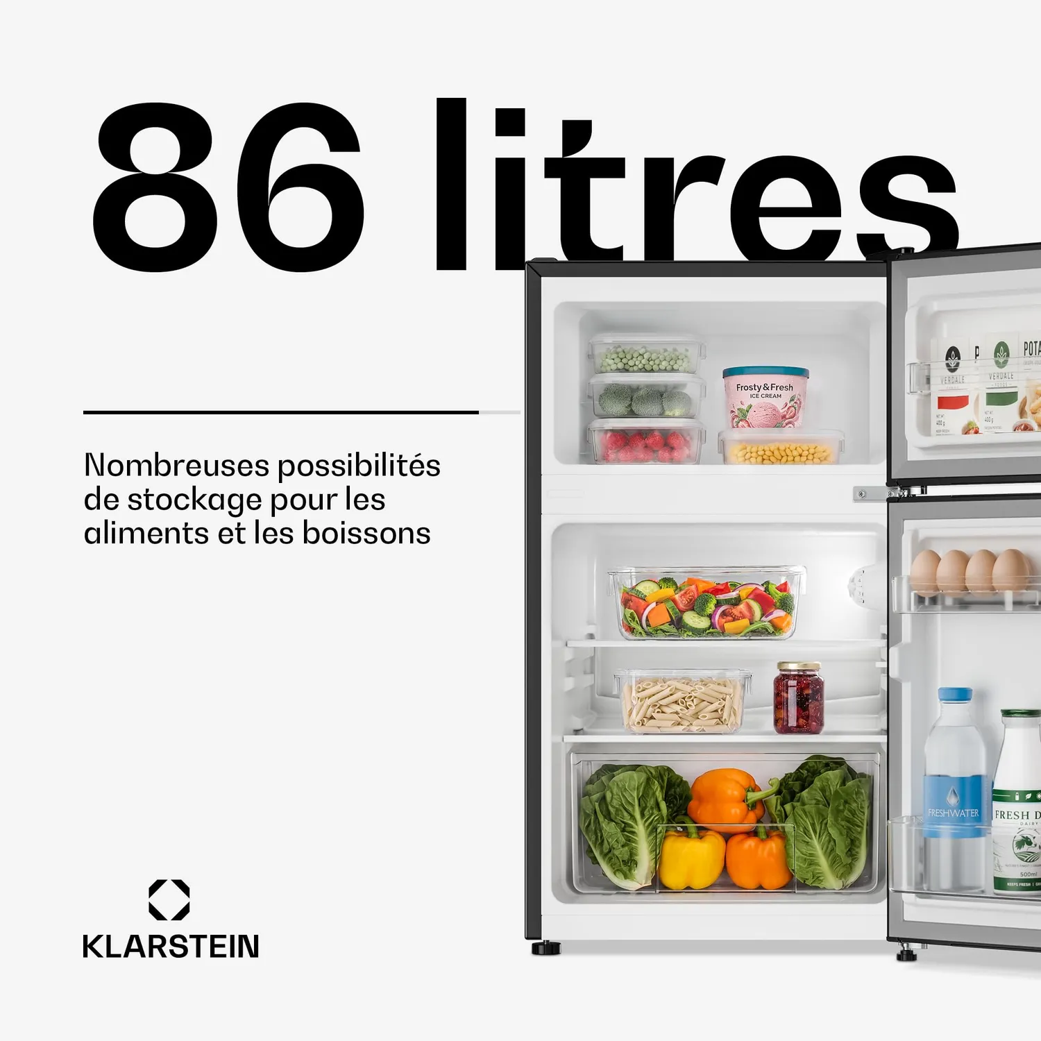 Klarstein Irene réfrigérateur-congélateur 86 L noir rétro