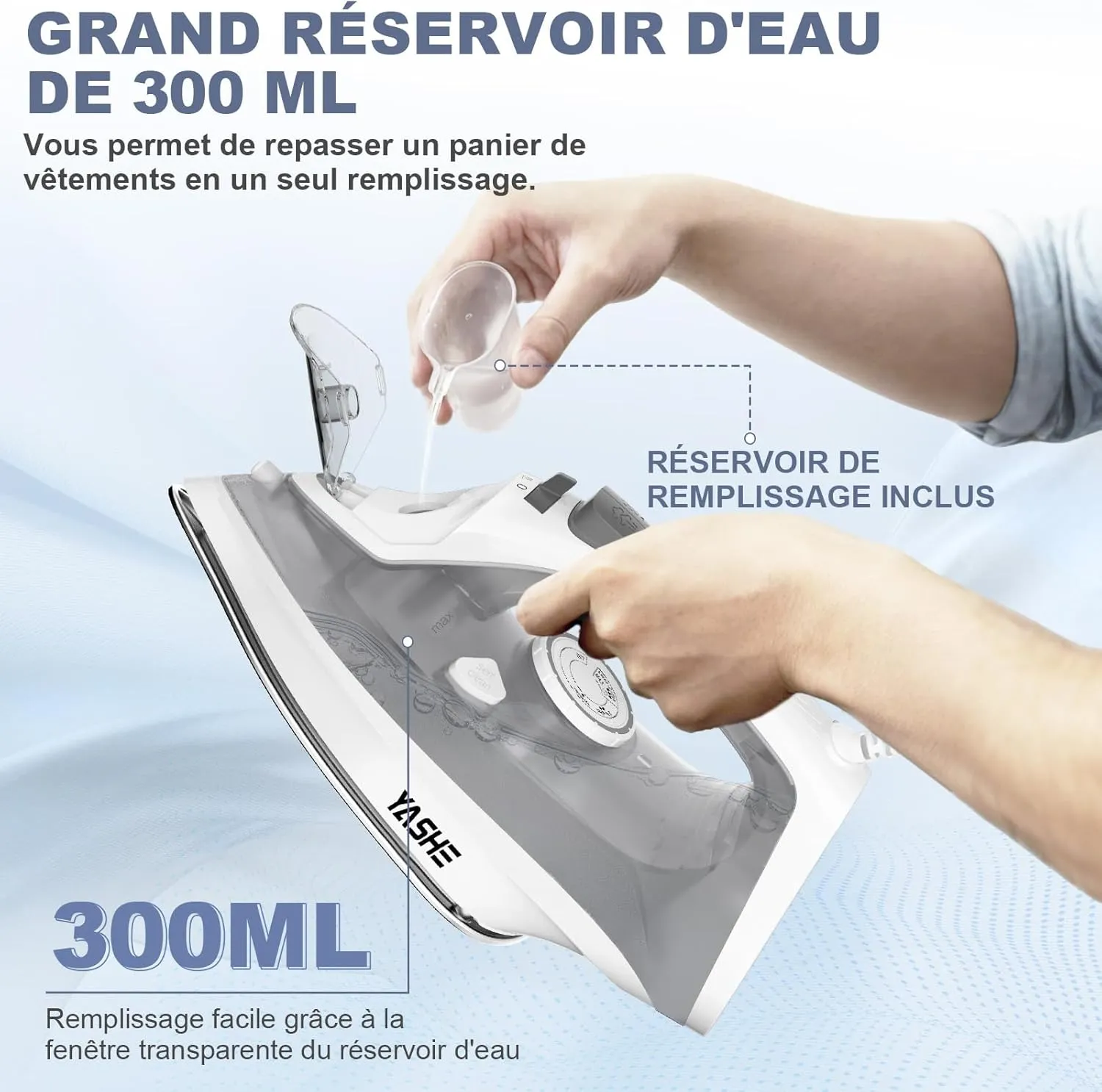 YASHE Fer à Repasser Vapeur 2300W 300ml Antiadhésif