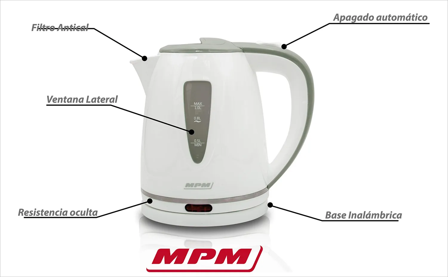 MPM MCZ-64 bouilloire électrique 1 L blanche sans fil