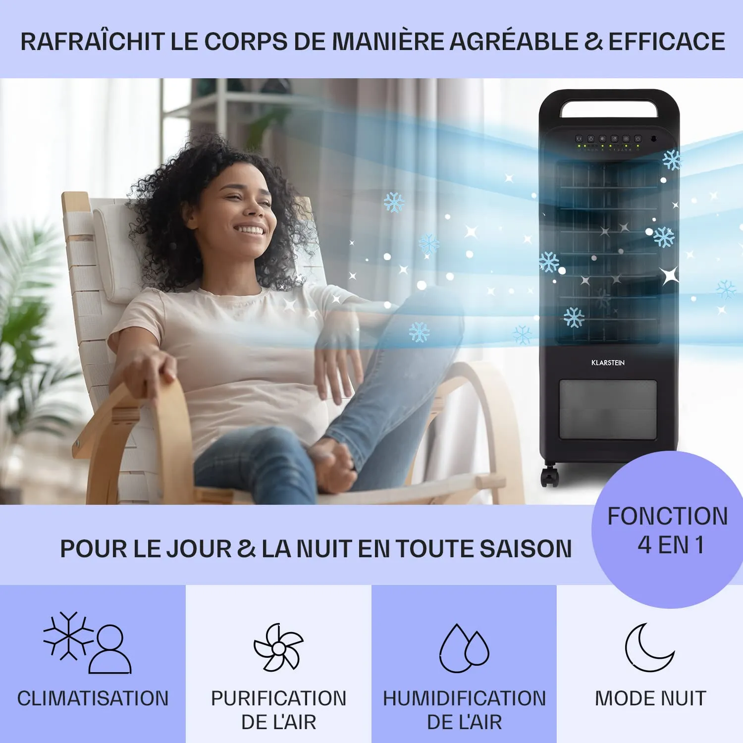Klarstein rafraîchisseur d'air 4 en 1 5,5 L 45 W