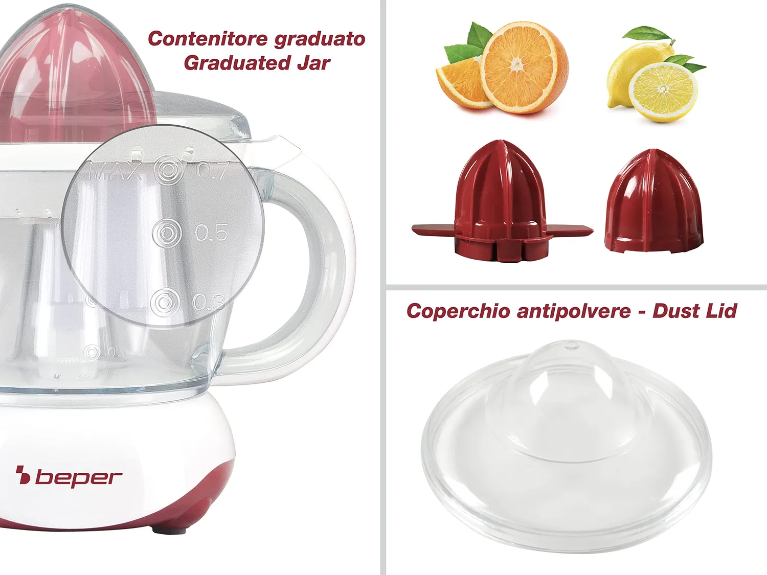 Beper BP.101H presse-agrumes électrique rouge 700 ml