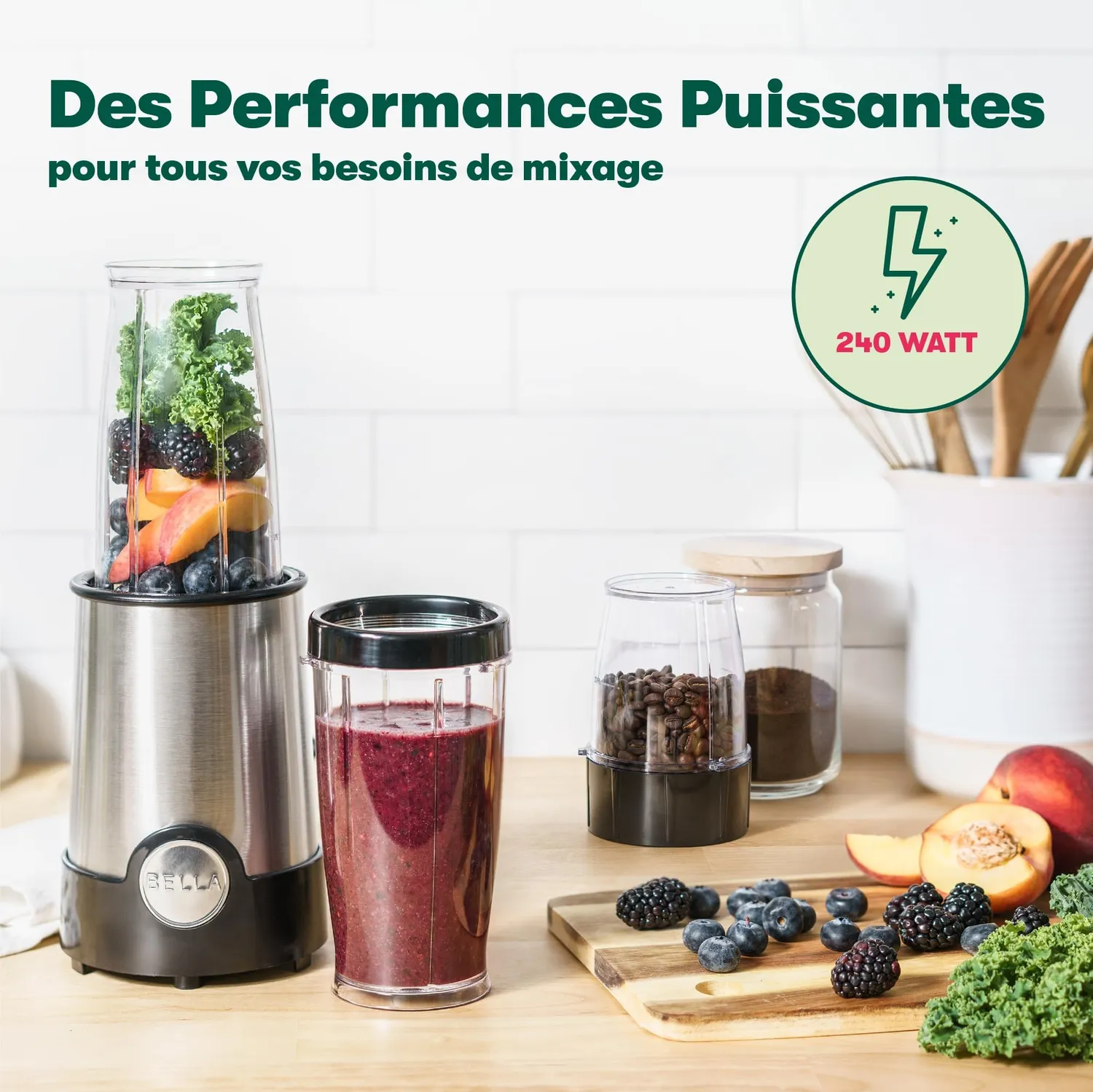 bella Rocket Extract mixeur 12 pièces acier noir 285 W