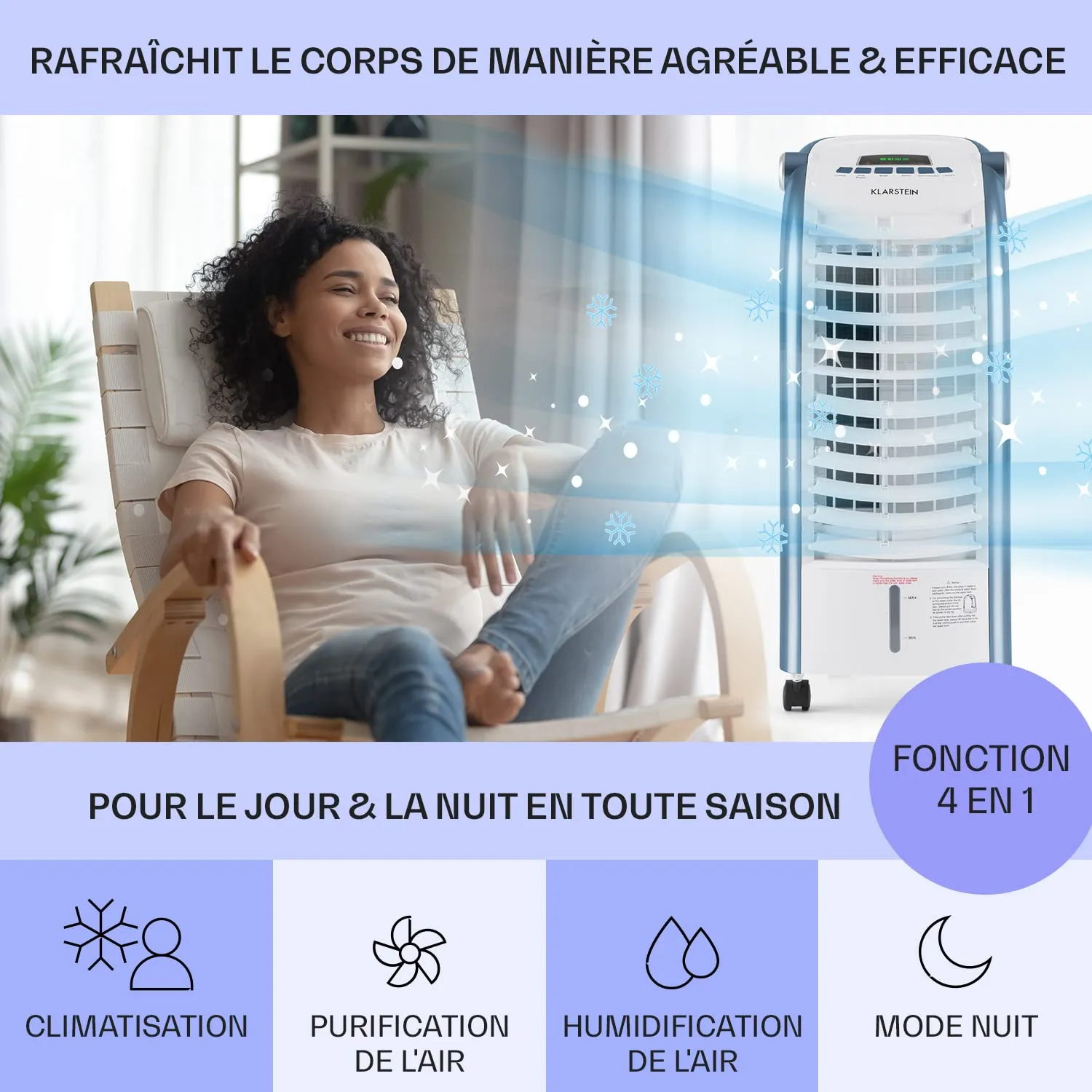 Klarstein Rafraichisseur Air 4 en 1 Climatiseur 6L Ioniseur