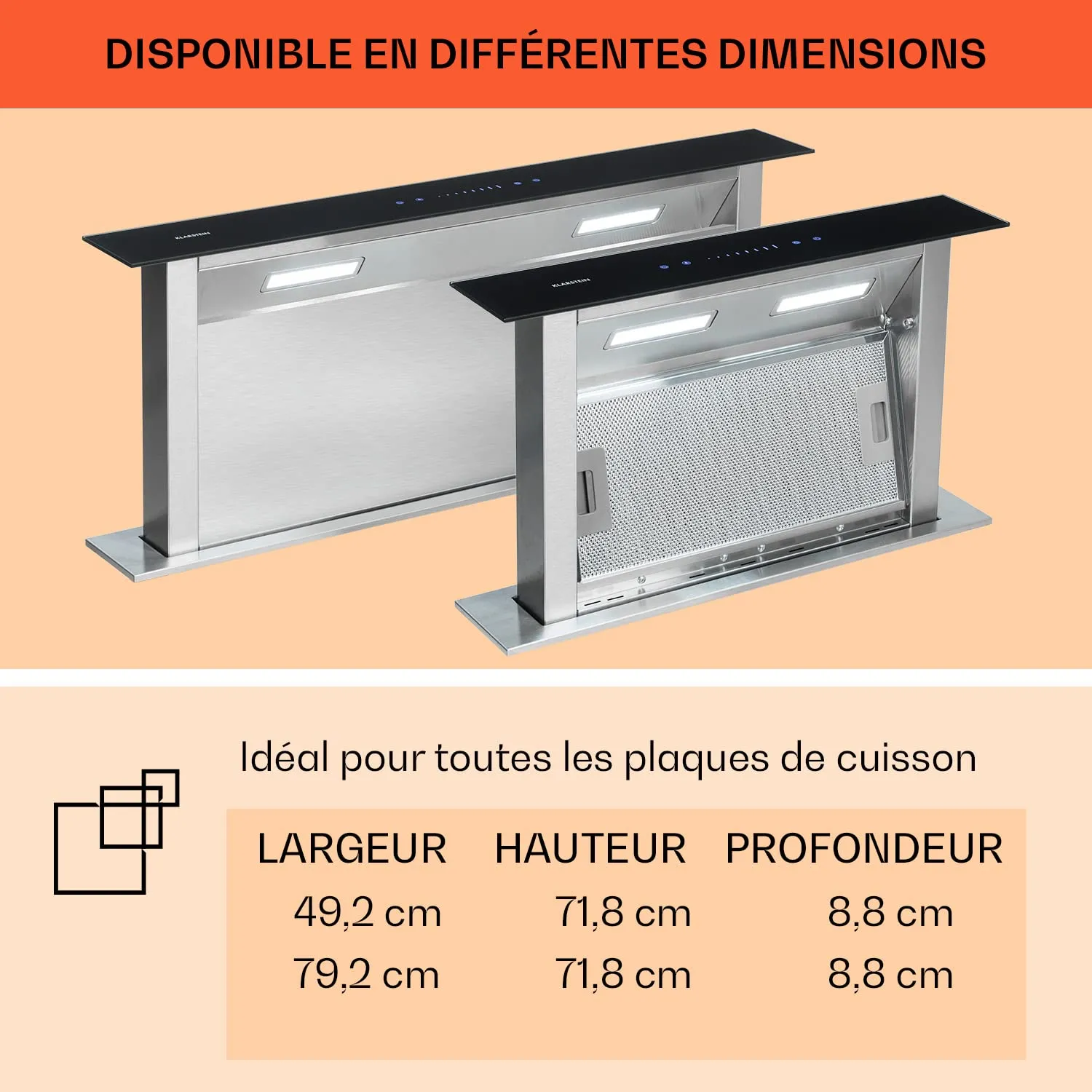 Klarstein Downdraft hotte 90 cm encastrable 507 m3/h