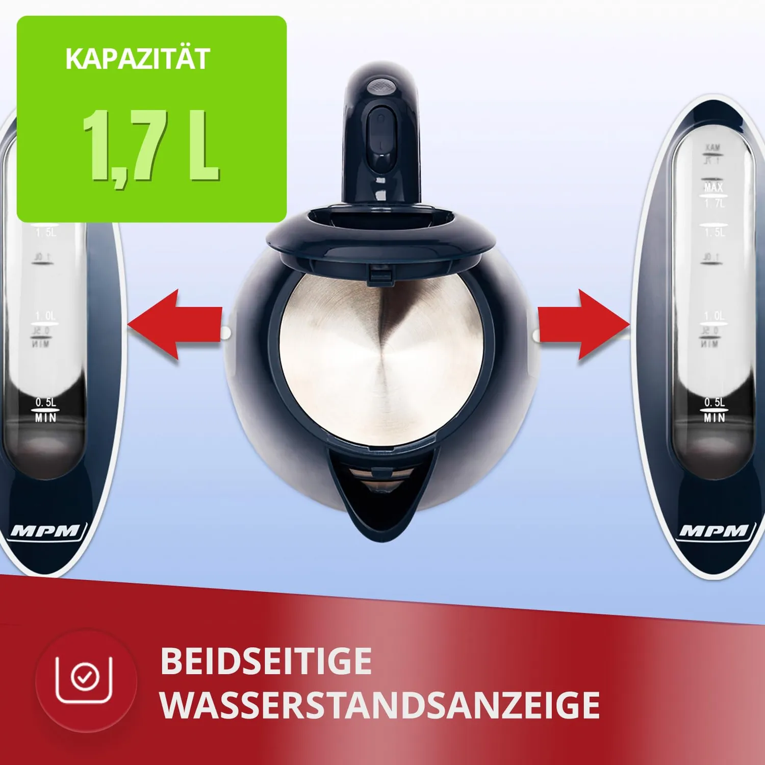 MPM MCZ-85/G1 bouilloire 1,7L noire 2200W