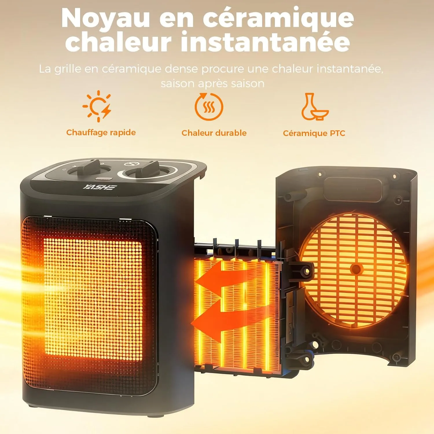 YASHE PTC 1500W radiateur céramique silencieux