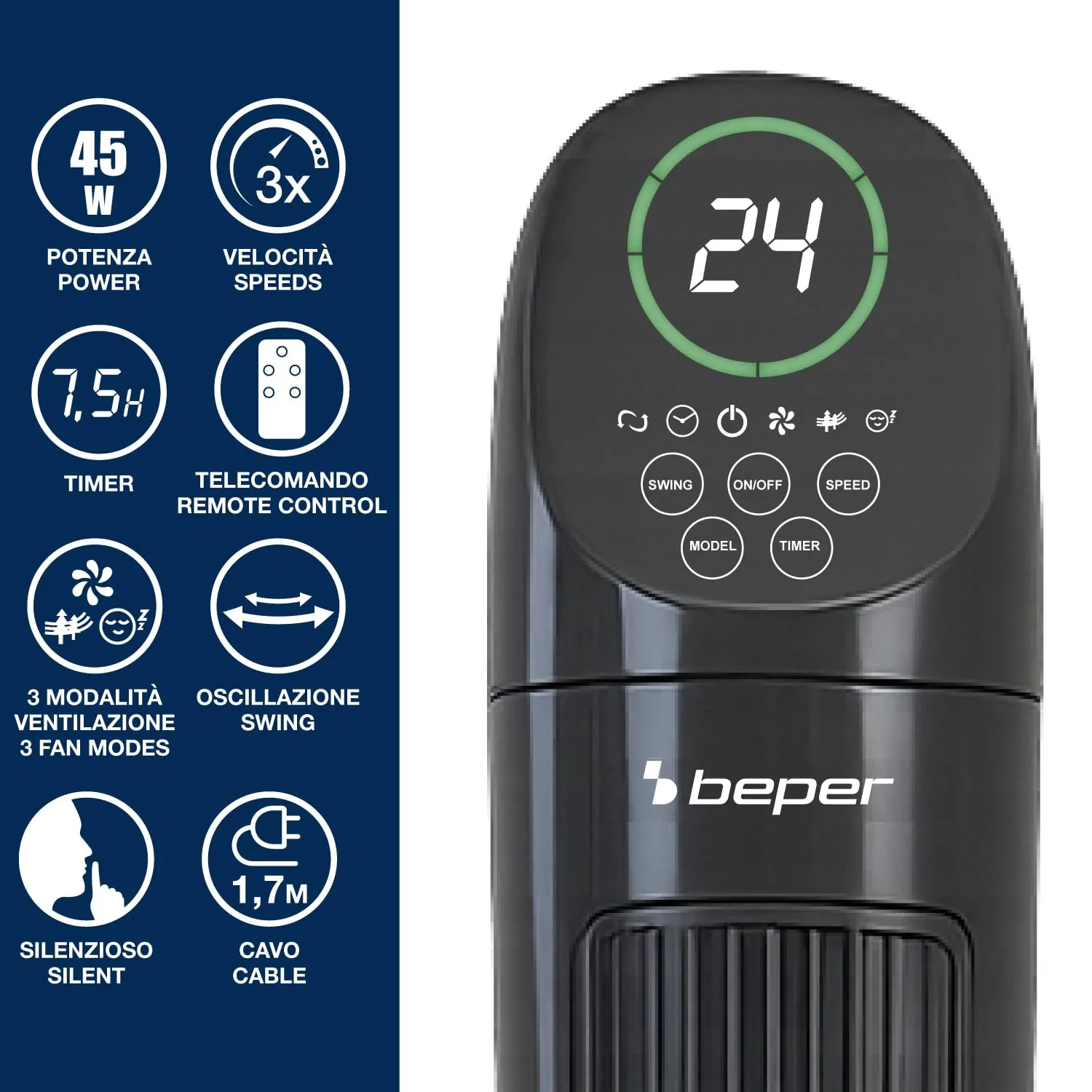 Beper P206VEN310 ventilateur tour télécommande silencieux