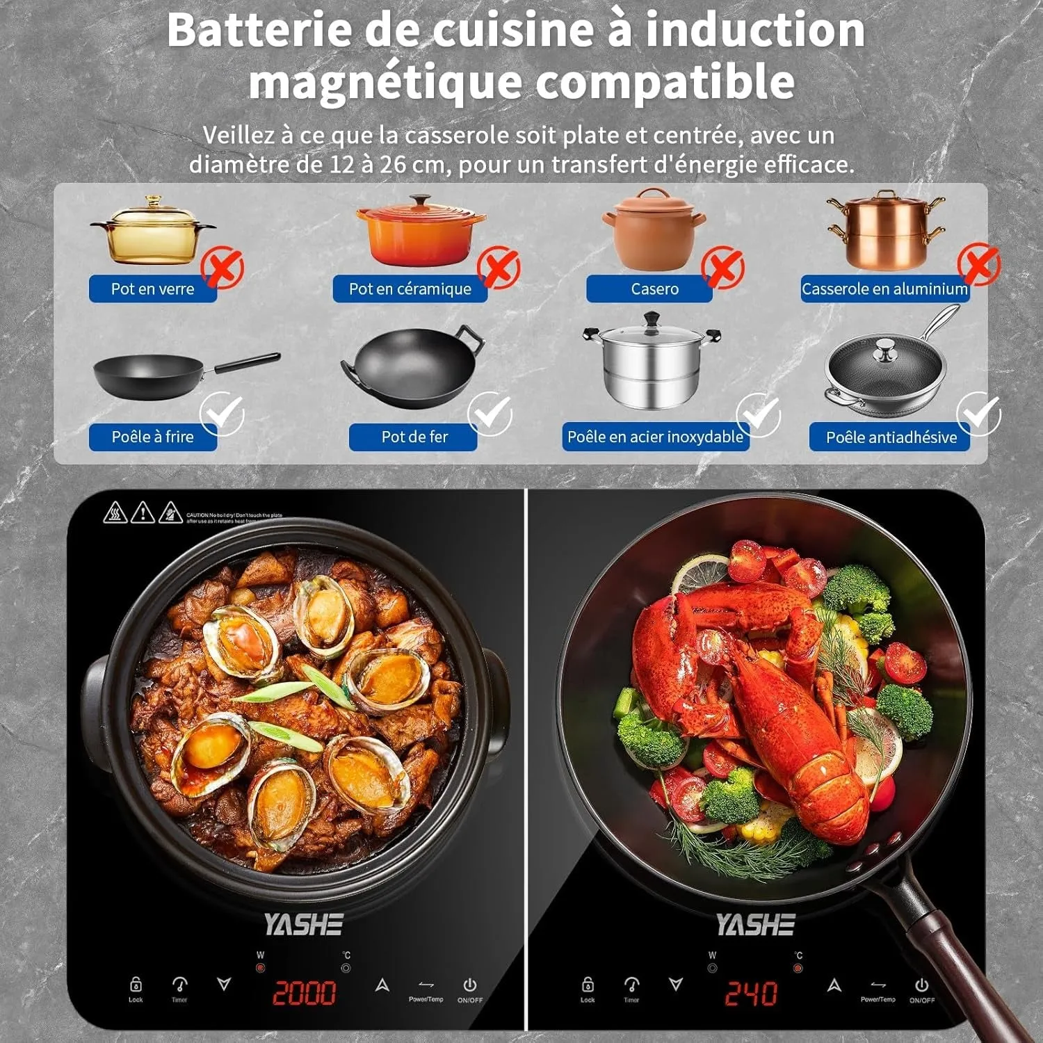YASHE Plaque Induction Double 3500W 10 Niveaux Portable