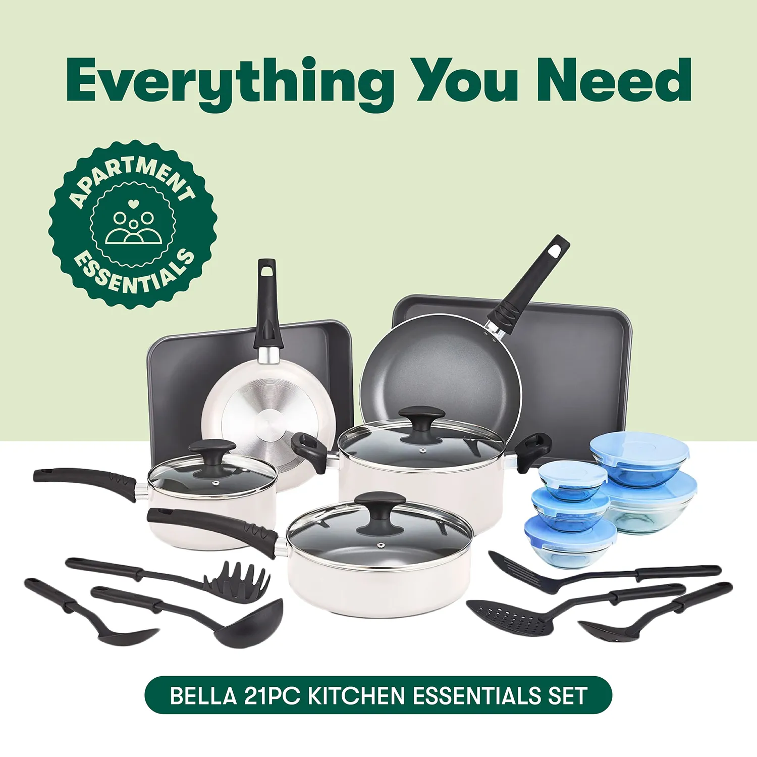 Bella Cook Bake and Store batterie cuisine 21 pièces blanc antiadhésive