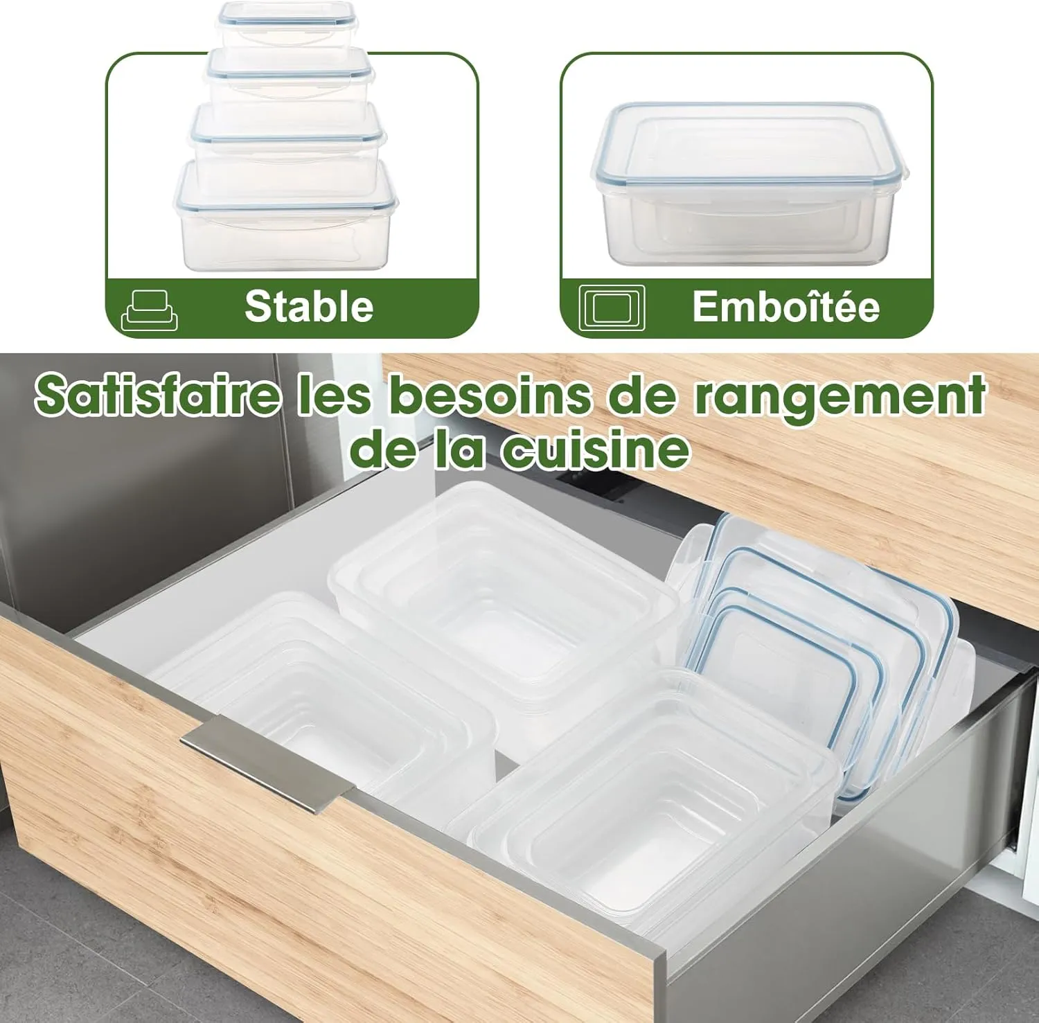 YASHE Boîte Alimentaire Set 8 pièces hermétiques 2,5L