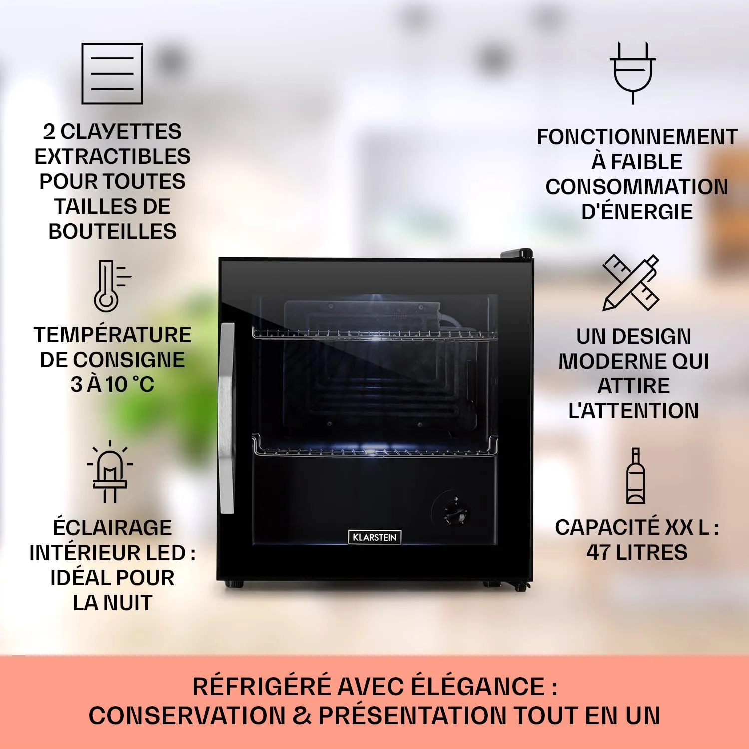 Klarstein mini frigo vitré noir 47 L LED