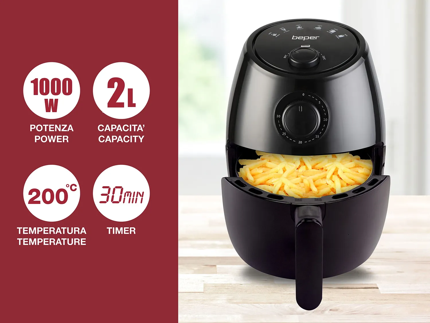 Beper P101FRI001 friteuse sans huile 2 L noir 1000 W