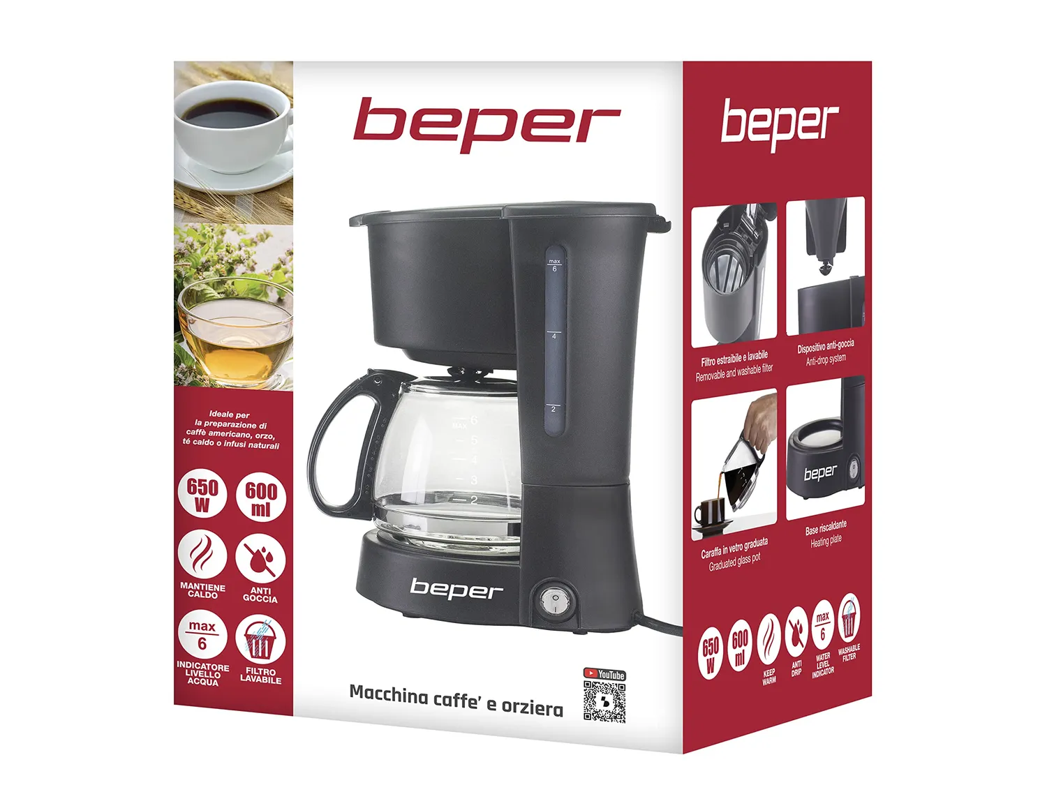 Beper BC.060 cafetière filtre 600 ml 4 tasses